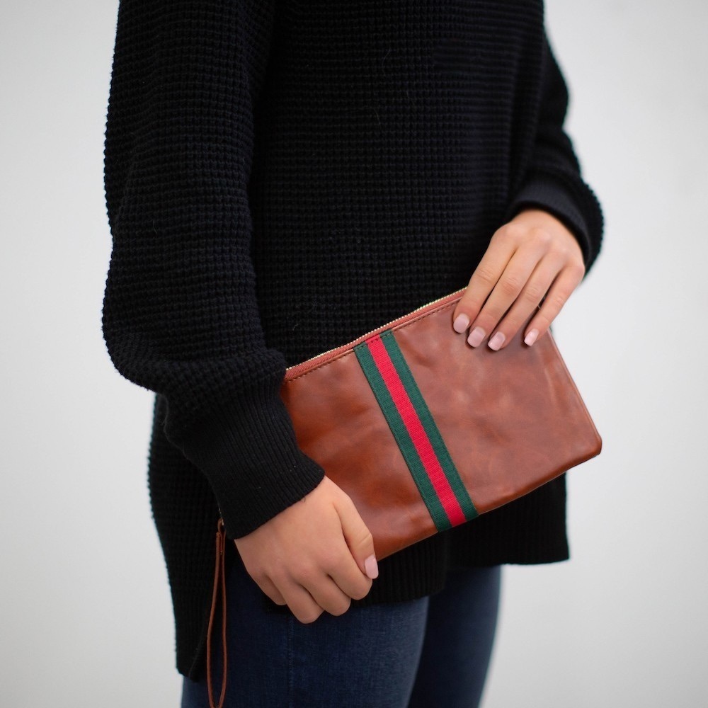 ‼️🪩 DESIGNER INSPIRED GROSGRAIN/VEGAN LEATHER CLUTCH/WRISTLET 🪩‼️
